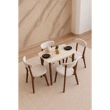 Maq Home Nora Açılır Mutfak Masası Takımı 60X90 Lake Mdf 4 Kişilik 4 Sandalyeli Masif Ahşap Ayaklı Krem Ceviz - Krem - Ceviz