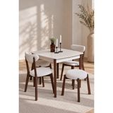 Maq Home Rimini 90X90 Kare Açılır Mutfak Masası Takımı Lake Mdf 4 Kişilik 2 Sandalye 2 Puf Krem Ceviz (1 Masa + 2 Sandalye + 2 Tabure) - Krem - Ceviz