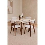 Maq Home Rimini 90X90 Kare Açılır Mutfak Masası Takımı Lake Mdf 4 Kişilik 4 Sandalyeli Masif Ahşap Ayaklı Krem Ceviz - Krem - Ceviz