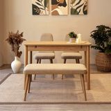Maq Home Vina Mini Açılır Ahşap Mutfak Masası Takımı (1 Masa + 2 Sandalye + 1 Bench) - Meşe - Krem