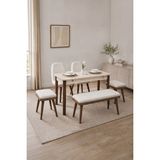 Maq Home Vina Mini Açılır Masa Takımı 2 Sandalye 2 Tabure 1 Bench 6 Parça Traverten Ceviz