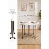 MAQ HOME Yuvarlak Katlanır Masa Tekerlekli Mutfak Masası 100 Cm Traverten Desenli Ada Mini