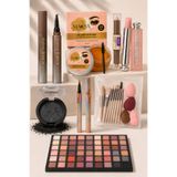 MAQYA KOZMETİK 20 Parça Makyaj Seti – 54'lü Far Paleti, Kaş Wax, Maskara, Eyeliner, Kaş Kalemi, Lip Balm, Wonder Stick, Fırça ve Sünger Seti