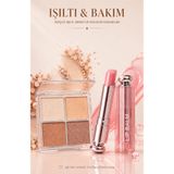 MAQYA KOZMETİK 2'Li Profesyonel Set 4'lü Highlighter Paleti & Renk Verici Lip Balm Seti – Aydınlatıcı Yüz Paleti ve Nemlendirici Dudak Balmı Makyaj Seti