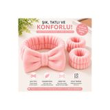 MAQYA KOZMETİK Karma Renk Peluş Spa Takımı - 2 Adet Havlu Yıkama Bilekliği Ve Elastik Saç Bandı Takımı