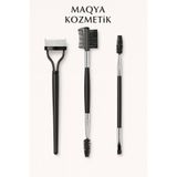 MAQYA KOZMETİK Makyaj Fırçaları 3lü Makyaj Seti Açılı Eyeliner Kaş Kirpik Maskara