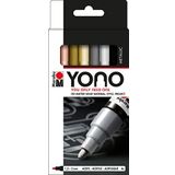 Marabu 124000004001 – YONO Markör Seti, Metal, 4 Renkli, Çok Yönlü Akrilik Kalem, Japon Yuvarlak Uçlu, 1,5 – 3 mm, Su Bazlı, Işığa Dayanıklı ve Su Geçirmez, Neredeyse Tüm Zeminler İçin
