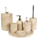 Marandmore Gold Kuğu Rolin Bej Mermer 7'li Banyo Seti