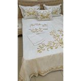 Maraş Işi Nakışlı Gold Işlemeli Yatak Örtüsü ve Nevresim Seti 10 Parça - 260 x 260 cm - Krem