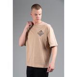 Maraton Oversize Erkek Bisiklet Yaka Açık Vizon T-shirt