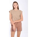 Maraton Regular Kadın Bisiklet Yaka Açık Vizon Crop Top - XL