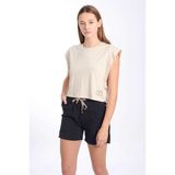 Maraton Regular Kadın Bisiklet Yaka Kil Rengi Crop Top - Bej
