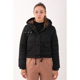 MARATON Regular Kadın Kapüşonlu Siyah-Taba Mont
