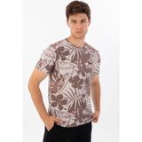Maraton Sportswear Erkek Desenli Bisiklet Yaka T-Shırt - Kahverengi - XL