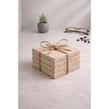 Marbello 10×10 Doğal Traverten Mermer Bardak Altlığı – Dörtlü Set | Premium Masa & Sunum Aksesuarı - Bej