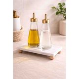 Marbello Ahşap Ayaklı Beyaz Mermer Yağdanlık Altlığı 15X30 cm Organizer Tepsi - 00 Beyaz