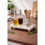 Marbello Bej Mermer Yağdanlık Altlığı 12,5x25 cm Mutfak Tezgah Organizeri Yağ Şişesi Sirke Baharatlık Tepsisi