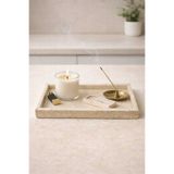 Marbello Traverten Tepsi 17x32 cm Dekoratif Sunumluk Doğal Taş Mermer Tepsi Kahve Sunum Banyo Organizer Parfüm Takı Tepsisi