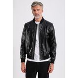 Marc Erkek Siyah Bomber Deri Ceket - 4XL
