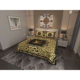 Marcalanya Çift Kişilik Pike Takımı Pamuklu Kumaş Jakar Dokuma Kapitone Dikişli 3D Dijital Baskılı 7 Parça-Lüks Duvet Cover Set Model - Açık Kahve