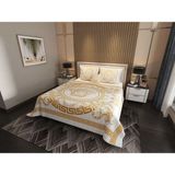 Marcalanya Çift Kişilik Pike Takımı Pamuklu Kumaş Jakar Dokuma Kapitone Dikişli 3D Dijital Baskılı 7 Parça-Lüks Duvet Cover Set Model - Beyaz - Gold