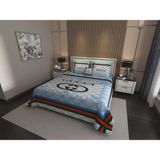 Marcalanya Çift Kişilik Pike Takımı Pamuklu Kumaş Jakar Dokuma Kapitone Dikişli 3D Dijital Baskılı 7 Parça-Lüks Duvet Cover Set Model. - Mavi