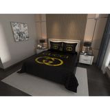 Marcalanya Çift Kişilik Pike Takımı Pamuklu Kumaş Jakar Dokuma Kapitone Dikişli 3D Dijital Baskılı 7 Parça-Lüks Duvet Cover Set Model. - Siyah