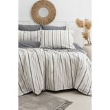 Marcalanya Doğal Ipliği Boyalı Çift Kişilik Pamuklu Nevresim Takımı Kutulu Duvet Cover Set (Lastikli Çarşaf) - Beyaz - Taş - 200 x 220 cm