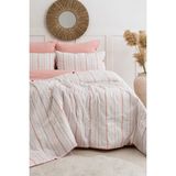 Marcalanya Doğal Ipliği Boyalı Çift Kişilik Pamuklu Nevresim Takımı Kutulu Duvet Cover Set (Lastikli Çarşaf) - Lila - Beyaz - 200 x 220 cm
