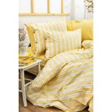 Marcalanya Doğal Ipliği Boyalı Çift Kişilik Pamuklu Nevresim Takımı Kutulu Duvet Cover Set (Lastikli Çarşaf) - Sarı - Beyaz - 200 x 220 cm
