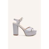 MARCATELLI Gümüş Saten Lindon Platform Topuklu Sandalet
