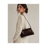 Marcc Bag Acı Kahve Kroko Desenli Hakiki Deri Parlak Kadın Omuz Çantası / Clutch Çanta