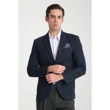 Marcio Erkek Lacivert Pamuk Karışımlı Esneyen Kumaş Mono Yaka Slim Fit Spor Blazer Ceket - 52