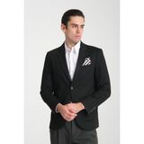 Marcio Erkek Siyah Pamuk Karışımlı Esneyen Kumaş Mono Yaka Slim Fit Spor Blazer Ceket - 50