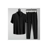 Marco Fresco Bürümcük Krinkıl T-shirt Pantolon Takım Siyah