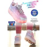 Marco Kids 18-26Y1801 USB Şarjlı Işıklı Patenli Spor Ayakkabı Tekerlekli Sneaker - Pembe - 29