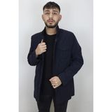 Marco Muratti Fistan Store Erkek Hakim Yaka Normal Kalıp Fermuar ve Çıtçıtlı Yazlık Keten Mont - Lacivert - 3XL