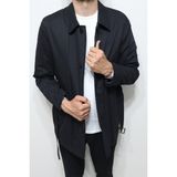 Marco Muratti Fistan Store Erkek Hakim Yaka Spor Kesim Rahat Kalıp Fermuar ve Düğme Kapamalı Yazlık Keten Mont ve Trençkot - Siyah - 56