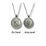 Marcus Aurelius Ve Sezar Figürlü Roma Para Kolye-Çift Taraflı-1 Adet – 60 Cm Zincirli Metal Kolye