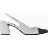 Marcy 65 Kristal Taşlı, Saten Slingback Blok Topuklu Ayakkabı, Şık ve Zarif - Gri