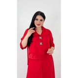 mardi exclusive Kadın Büyük Beden İşleme Taş Detaylı Saten Şifon Gömlek Pantolon Takım
