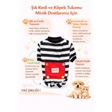 mardog Kedi Köpek Siyah-Beyaz Çizgili – Kırmızı Cepli Tulum