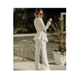 MARE BOUTIQUE 3'lü Şık Takım (CEKET,PANTOLON, CROP) Yeni Beyaz M