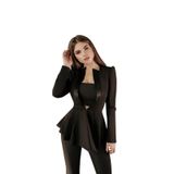 MARE BOUTIQUE Siyah Dalgıç Kumaş İçi Astarlı Büstiyer Ceket Pantolon 3 lü Şık Takım Elbise Siyah M
