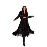MARE BOUTIQUE Siyah Şifon Beli Lastikli Fermuarlı Midi Boy Kloş Etek Siyah XL