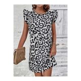 MareandPanda Kadın Kısa Kollu Kolları Fırfır Detay Arkası Bağlamalı Leopar Desen Kolsuz Mini Mikro Elbise Renk;Beyaz,Beden;2XL-3XL