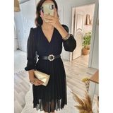 MareandPanda Kadın şifon Kumaş Astalı Kloş Kesim Kruvaze Yaka Midi Boy Elbise Renk;Siyah,Beden;3XL