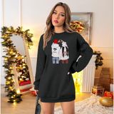 MareandPanda- Kadın Uzun Kollu Bisiklet Yaka Desenli Viskon Iki Iplik Elbise Renk;Antrasit,Beden;2XL-3XL