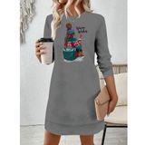 MareandPanda - Kadın Uzun Kollu Bisiklet Yaka Desenli Viskon Iki Iplik Elbise Renk;Gri,Beden;L-XL