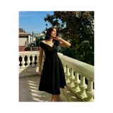 MAREANDPANDA MRP-156175 Kadın Kısa Kollu Kruvaze Yaka Eteği Volanlı Krep Elbise